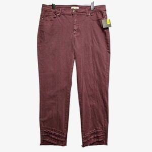 John Mark Pants Women Size 16 Burgundy Fringed Hem High Rise Cropped New